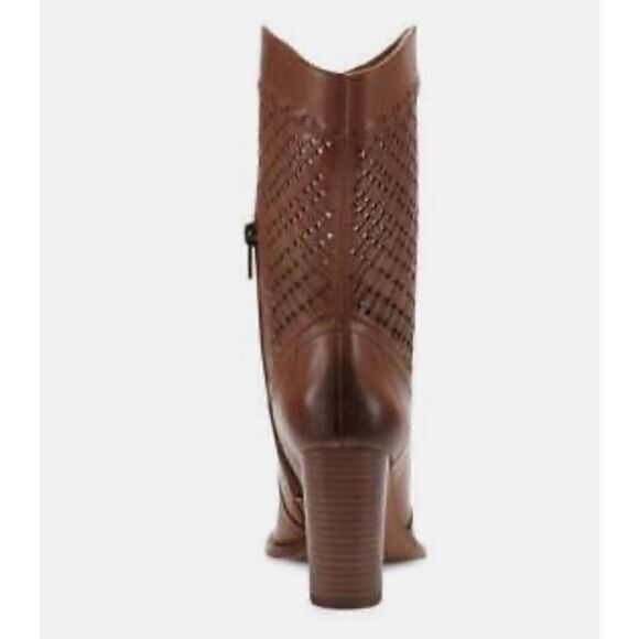 Vince Camuto Emmelia Warm Caramel Mid Calf Pointed Toe Western Heeled Boot - Picture 3 of 8